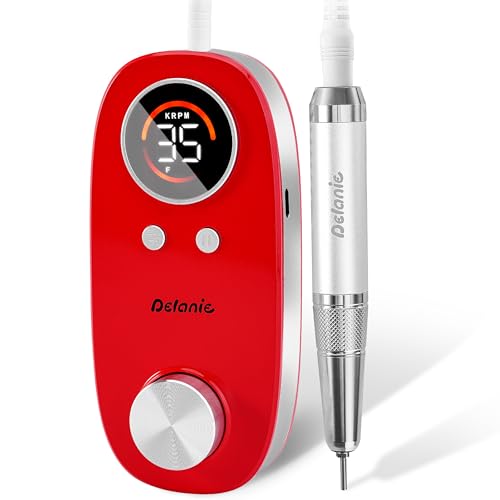 Delanie Rechargeable Nail Drill for Acrylic and Gel Nails 35000 RPM, Efile Nail Drill Professional with 5000mAh Battery, Portable Electric Nails Drill with Coreless Motor for Manicure Pedicure, Red