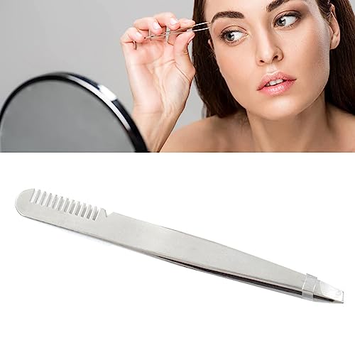 Eyebrow Tweezers with Comb, Stainless Steel Tweezers Comb, Ergonomic Design Makeup Grooming Tool for Eyebrows or Hair, Accurate Clipping, for Untrimmed Eyebrows (silver)
