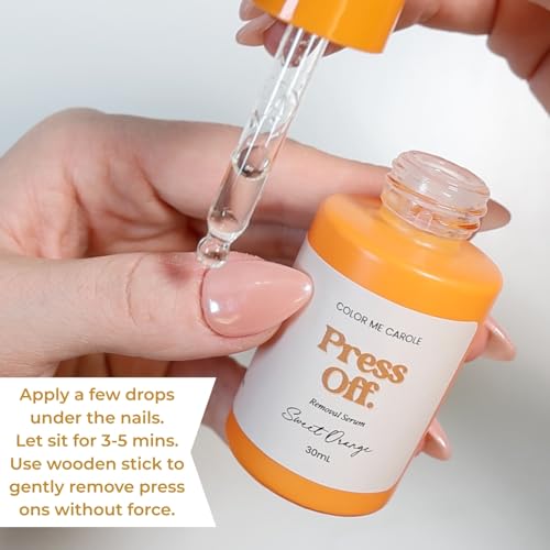 Press Off Nail Removal Serum ? 30ml / 1oz Dropper Bottle | Gentle Press On Nail Glue Remover | No Acetone, Fast & Easy Removal | Color Me Carole (30mL, Sweet Orange)