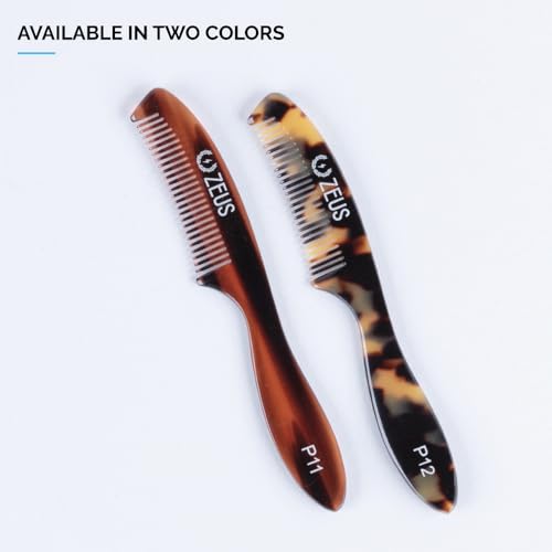 ZEUS Large 5¡± Mustache Comb for Men, Handmade Saw Cut, Long Handle Beard & Mustache Grooming Tool for Precise Styling (Tortoiseshell) P12