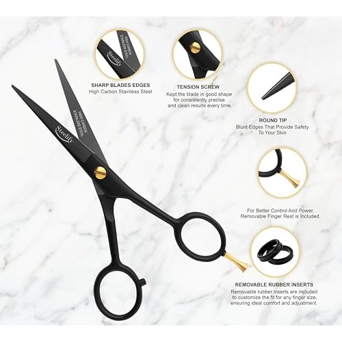 5" Beard Mustache Scissors with 1 Mustache Comb, 1 Beard Comb and Leather Pouch ? Professional Beard Trimming Scissors for All Facial Hair ? Grooming Scissors Men
