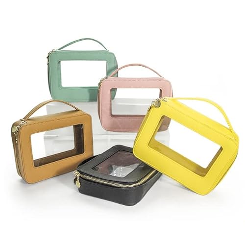 Clear Makeup Case, Transparent Makeup Bag for Travel Leather Beauty Pouch Toiletry Bag for Women and Girls(Yellow)