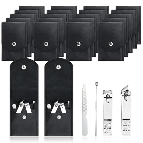 100 Sets Finger Nail Clipper Set Bulk,4 in 1 Black Adult Stainless Steel Travel Manicure Kit with Case Individually Wrapped Nail Clippers Bulk for Homeless,Hotel,Charity