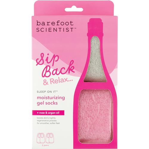 Barefoot Scientist Sleep On It Overnight Moisturizing Gel Socks, Nourish Your Feet, Sip Back & Relax, Pink and Champagne, 2 Pack