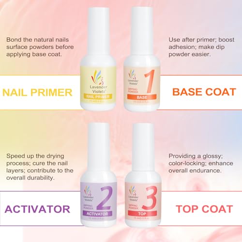 Lavender Violets Dip Powder Nail Kit 48 Colors Pink Red Purple Brown with Dip Powder Liquid Set and Essential Manicure Tools for Home Salon Manicure Nail Art Design G905