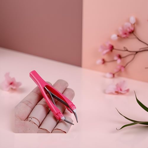 Pink Eyebrow Tweezer, Retractable Eyebrow Pinch Clip Clamps, Slant Tip Trimming Hair Removal Makeup Tool, Automatic Tweezer Tweezers