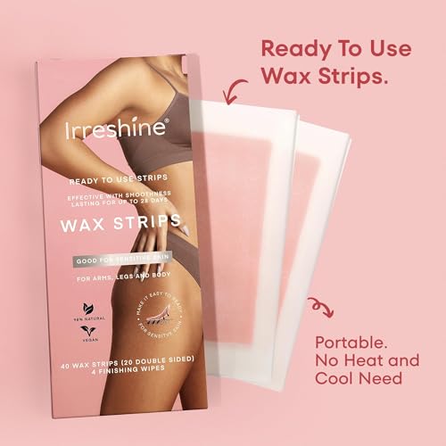 Wax Strips Hair Removal for Women: Natural Home & Travel Brazilian Body Waxing Strip for Bikini Armpit Leg - Vegan & Sensitive Skin Friendly, 40 Ct With Wipes