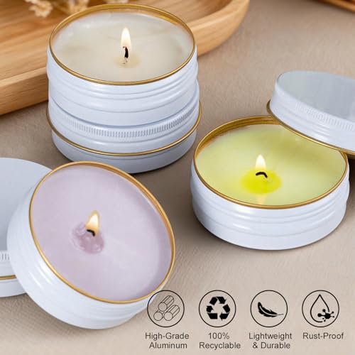 Aluminum 2oz Tins with Lids (48 Pack), Empty Salve Tins Round Tin with Lids, Metal Containers for Salve, Homemade Balm, DIY Lotion Bars & Travel Storage - Recyclable, Durable (White and Gold)