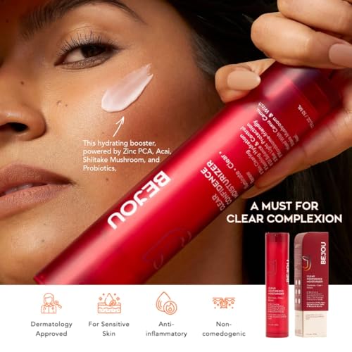 BEJOU Clear Confidence Moisturizer,Daily Oil Control Cream with Chontaduro, Camu Camu, Shiitake Mushroom, For Acne-Prone & Sensitive Skin,Dark Spots,Latin American Natural Retinol Alternative,1.7FL OZ