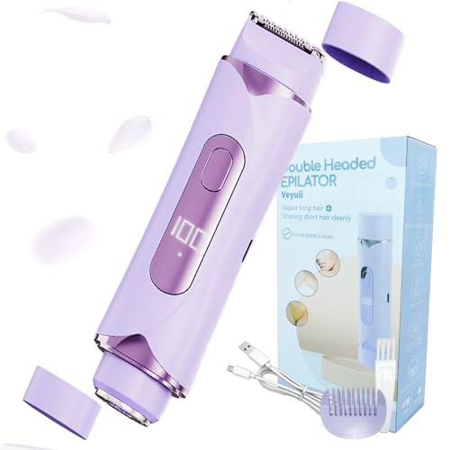 Bikini Trimmer for Women & Body Shaver | Dual Head Electric Razor for Pubic Hair with Multi-Guard Protection | Rechargeable with Display Smooth Trimming for Bikini, Face, Legs, Underarms, Arms