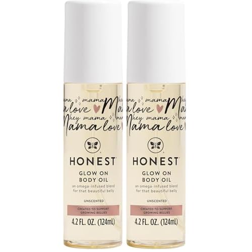 The Honest Company Mama Hydrating and Soothing Glow On Body Belly Oil,Plant Based Hypoallergenic,Fragrance-Free,4.2 fl oz,(Pack of 2)