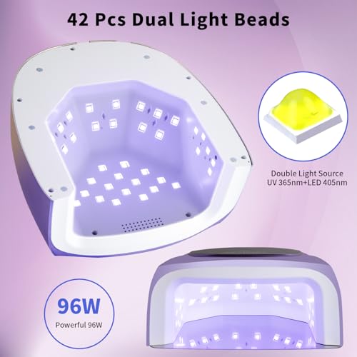 Cordless Rechargeable UV Nail Lamp,96W UV Light for Gel Nails with Metal Base,Professional Fast Charger Curing Lamp,4 Timer Setting and Smart Sensor(Gradient Purple)