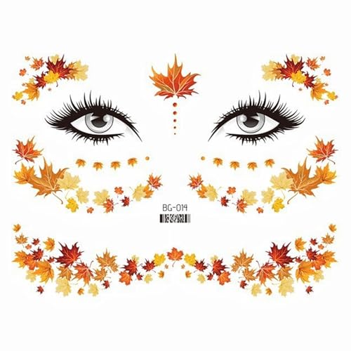 Fall Maple Face Sticker Autumn Maple Face Tattoo Stickers Thanksgiving Temporary Tattoos Stickers Fashion Maple Leaf Art Tattoo Sticker Thanksgiving Party Face Accessories for Body/Facial Makeup
