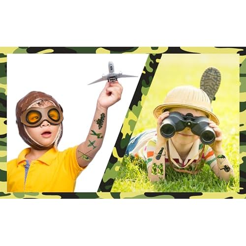 CupaPlay 290 PCS Camouflage Tattoos Temporary Stickers for Kids - Army Theme Party Supplies Decorations Birthday Baby Shower Party Favors Goodie Bag Stuffers Favors Prize(30 Sheets)