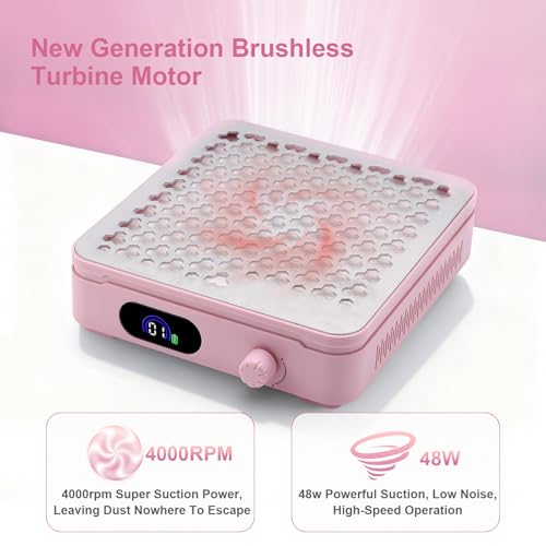 Nail Dust Collector with 10 Speed Settings, Powerful Suction Nail Vacuum, Nail Fan Dust Collector for Beginner, Dust Collector Nail Tech for Acrylic Nail Polishing Manicure Salon Home (Pink)
