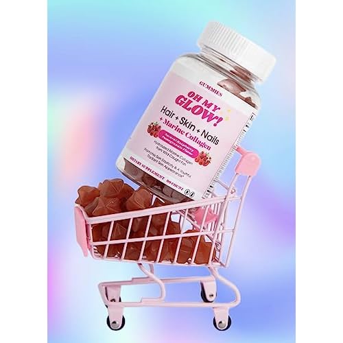 Oh My Glow! Hair, Skin & Nails + Marine Collagen ? Gluten-Free, Non-GMO Gummies, Raspberry Pomegranate