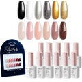 modelones Hema-free Gel Nail Polish Set 15ML 12Pcs,Black Gold White Gel Polish Kit Soak Off Gel Polish Set Manicure Nail Art Salon Home