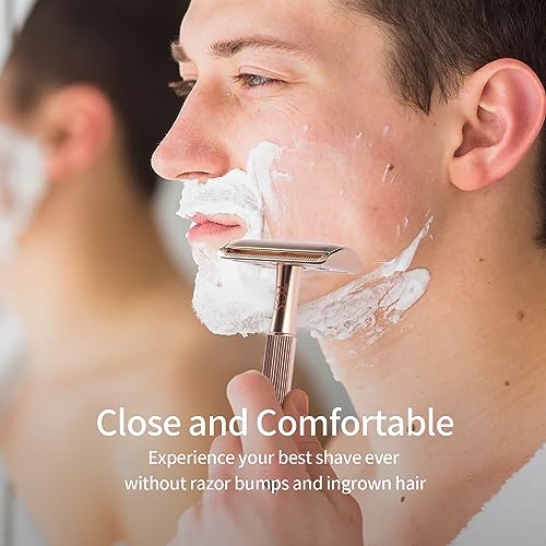 Single Blade Razor with 10 Double Edge Safety Razor Blades Refill, Metal Razor for Men Women, Zero Waste Reusable Eco-Friendly Razor for Close Smooth Shave - Gold