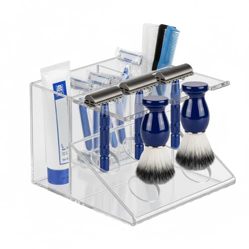 Shaving Brush Stand and Razor Holder, Safety Razor Stand for Men with Smooth Scratch-Resistant Surface - Multi-Function Storage Solution to Prolong Your Brush Life - Fits Most Razors and Brushes