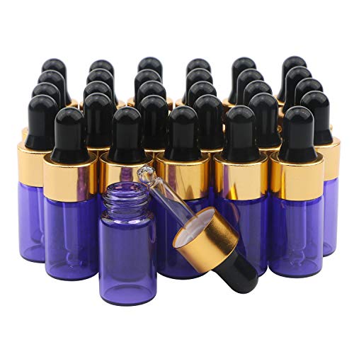 Ellbest 30pcs 3ml Mini Dropper Bottles for Essential Oils Purple Glass Bottle with Dropper Empty Refillable Perfume Vials for Perfume, DIY Samples