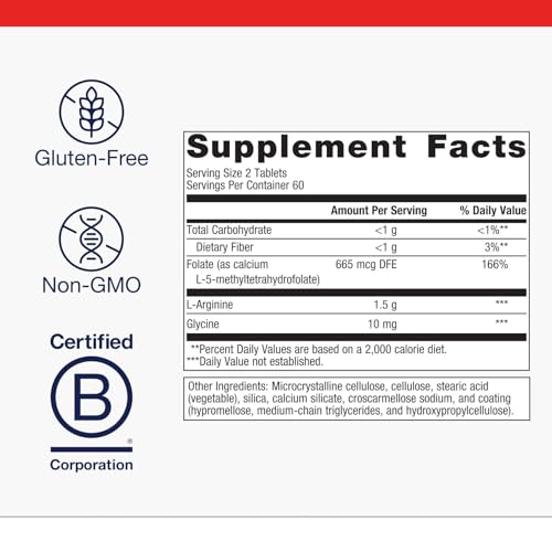 Metagenics Arginine Plus - 1.5 g L?Arginine with Methyl Folate (L?5?MTHF) - Supports Healthy Blood Flow, Circulation & Heart Health - Non?GMO, Gluten?Free, Vegetarian - 120 Tablets