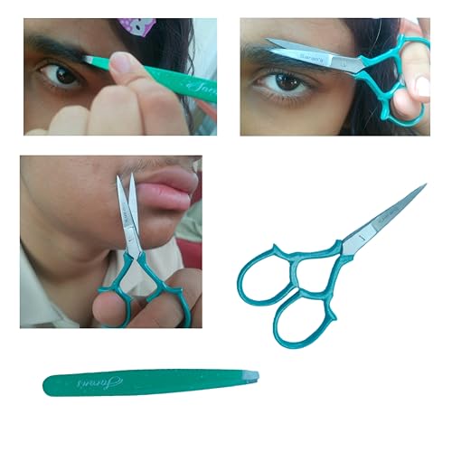 Professional 2 PCS Tweezers & Scissors set. German quality Stainless Steel ultra-precision. Tweezers with excellent tips remove hair easily, and Safety Scissors for facial hair and baby nails.