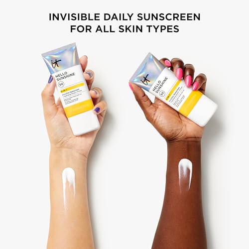 IT Cosmetics Hello Sunshine Invisible Sunscreen for Face SPF 50 - Sunscreen, Hydrating Serum & Makeup Primer - 1% Pro-Vitamin B5 & Hyaluronic Acid - HSA/FSA Eligible - No White Cast