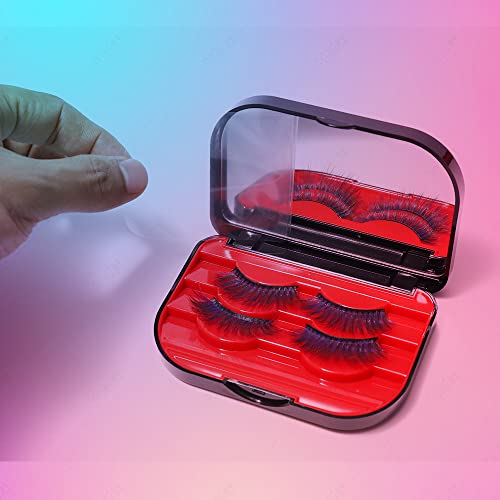 3 Tier Eyelash Storage Case Lash Dime Organizer Holder Box with Mirror Makeup Cosmetic Travel Case Empty False Lash Container (Black Red))