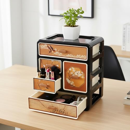 Cologne Organizer for Men,Cologne Stand with 5 Drawer,Stylish Cologne Shelf with Floral & Bird Design,Dresser Organizers,Organizador de Perfumes,Perfume Stand Organizer for Bedroom,Black
