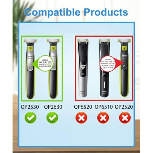 LIANSUM 2W Charger 8V 100MA Power Cord Compatible with Philips One Blade QP2630 Shaver, HQ850, Norelco Oneblade QP2530, QP2630 Electric Razor Trimmer Charging Cable Supply