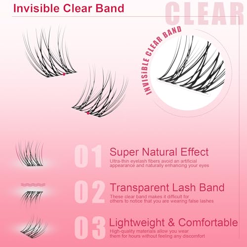 Wispy Lash Clusters 140 Pcs 10mm Short Eyelash Clusters C Curl Cluster Eyelash Extensions Natural Wispy Cluster Lashes Reusable Individual Invisible Band Lash clusters (QX-10mm)