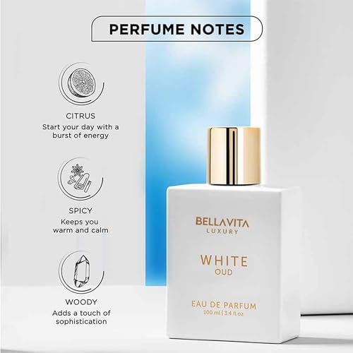 BellaVita Luxury White Oud Perfume & Body Wash Combo | Unisex Eau De Parfum with Orange, Freesia & Woody Notes (100ml) + Exotic Oud Shower Gel with Aloe Vera (500ml) | Long-Lasting & Deep Clean