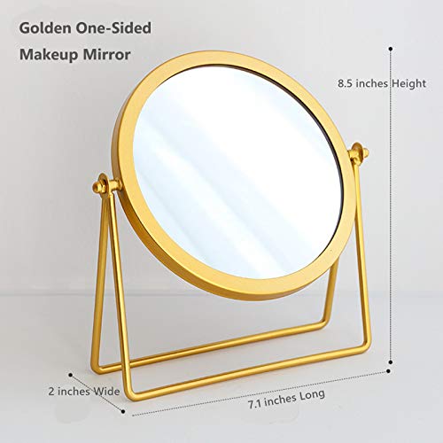 Iron Tabletop Makeup Mirror, Round Swivel Desktop Stand Mirror, 360¡ÆRotation One-Sided Dressing Table Mirror(Golden)