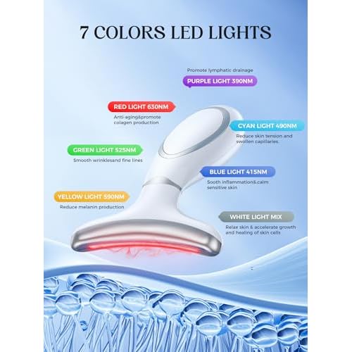 Red Light Therapy for Face & Neck, Face Massager Tool for Anti-Aging, Skin Facial Sculptor, 7-Color LED Phototherapy Device with Lifting, Heat & Vibration, Firming, Rechargeable Beauty Tool