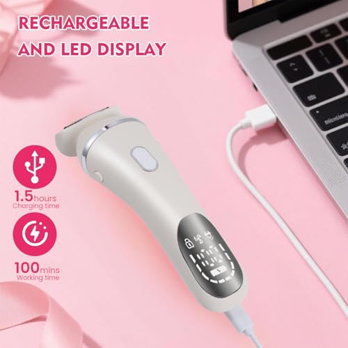 Electric Razor Bikini Trimmer for Women Rechargeable Painless Shaver for Body Hair IPX7 Waterproof Cordless LED Display for Women Underarm Public Hairs
