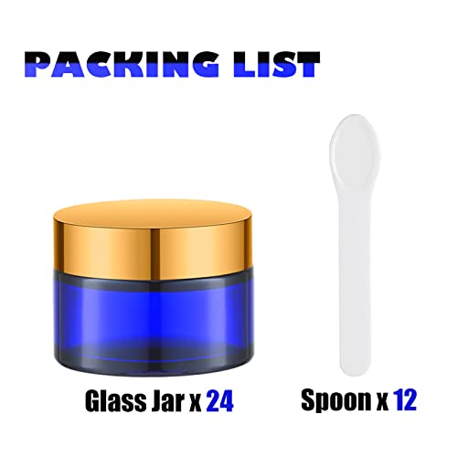 Lil Ray 1 oz Round Cobalt Blue Glass Jar with Inner Liners and Gold Lid (24pcs)
