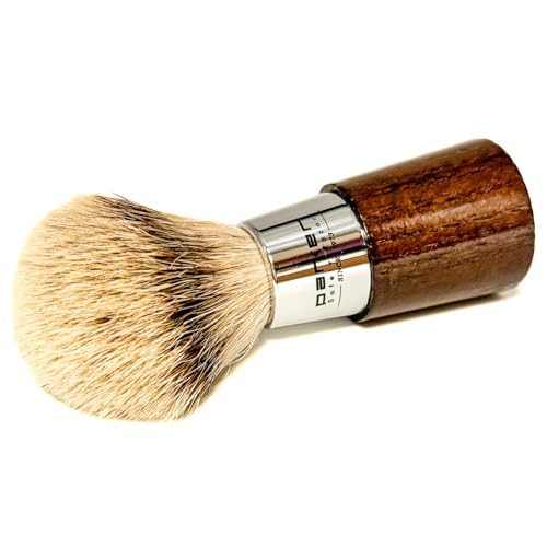 Parker Safety Razor Handmade Shaving Brush with 3-Band Silvertip Badger Bristles & Stand | Premium Walnut Wood & Chrome Handle | Luxury Wet Shave Tool for Men