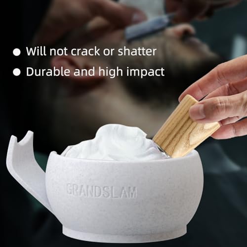 Grandslam Shaving Bowl with Ridges, Shaving Mug with Brush Stand, Shaving Soap Bowl for Shaving Cream and Soap, Durable & Holds Heat Longer, Rich & Thick Lather, Great for Traveling and Use at Home