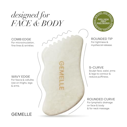 GEMELLE White Jade Gua Sha Tool | 10x Award Winner | Pure Jade Gua Sha Stone, Face Sculpting Tool, Gua Sha Facial Tools, Lymphatic Massage, Body Gua Sha Tool, Guasha Tool for Face | Gifts for Women