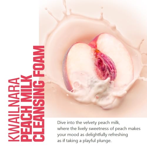 Kwailnara Peach Milk Facial Cleanser (4.06 Fl Oz) ? Korean Face Wash for Clear & Glowing Skin | Milk Protein, Royal Jelly & Vitamin-Rich Peach Extract | Creamy Whipped Foam