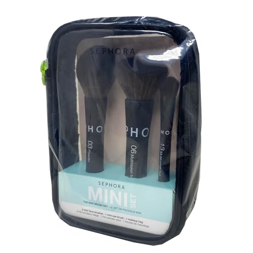 Sephora Collection The Mini Brush Set - 3 Mini Makeup Brushes and 1 Makeup Bag