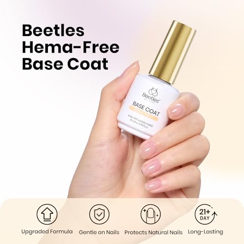 Beetles Hema Free Gel Base Coat 15ml - 2026 Upgraded Formula Base Coat Soak Off UV LED Long Lasting Gel Polish for DIY Home & Salon Nail Art Manicure Gift for women