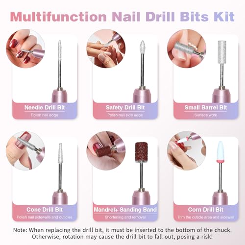 Electric Nail Drill Machine Professional, 35000 RPM Cordless Nail File, Portable Rechargeable Nail Drill and Bits for Acrylic Gel Nails Polishing Removing