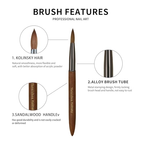 100% Pure Kolinsky Hair Acrylic Nail Brush Sandalwood Handle Professional Manicure Brushes for Powder Nail Acrylic Application - Salon & DIY Nail Art Essentials - Size 18, 1.0 Count