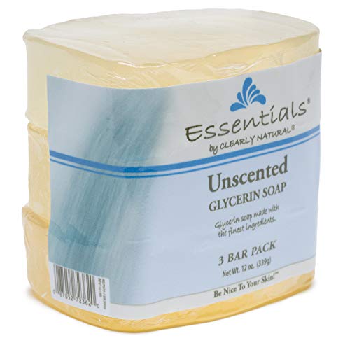 Clearly Natural Essentials Glycerin Bar Soap, Unscented, 4 Ounce, Pack of 3 (Packaging May Vary)