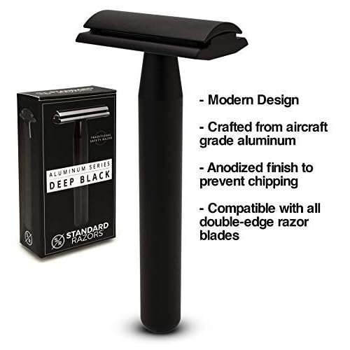 Aluminum Double Edge Safety Razor - Deep Black | Premium Razors for Men | Three Piece Double Edge Razor | Modern Design, Classic Shave