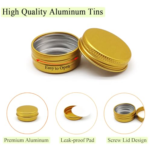 30 pack 5ml Lip Balm Tin Cans, 5g Mini Aluminum Makeup Sample Containers with Screw Lid, Empty Metal Tins Pot Storage Travel Jars for Cosmetic Cream Candle Tea, 5 Gram Small Tins, Gold Color