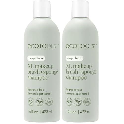 EcoTools XL Makeup Brush Sponge Shampoo, Removes Dirt, & Impurities From Makeup Brushes & Blending Sponges, Fragrance-Free, Vegan,&Cruelty-Free 16 fl. oz./473 ml, Clear(Pack of 2)
