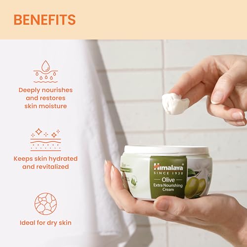 Himalaya Olive Extra Nourishing Cream, with Olive Oil, Almond Oil, Vitamin E & Rice Bran for Deep Nourishment and Body Moisture, 6.76 fl oz (200 ml)
