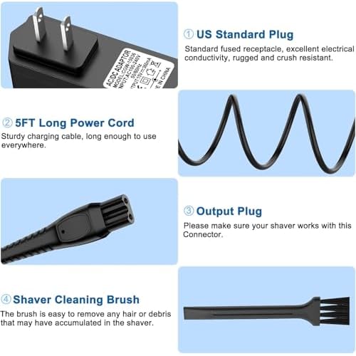 Vancle 15V Charger for Philips Norelco HQ8505 9000 7000 6000 3000 Series, Multigroom MG5750 MG7750 MG7770 MG7790 QP6531 QP6531 QP6520 BG7040 BG7030 BG5025 S9987 Electric Shaver Trimmer